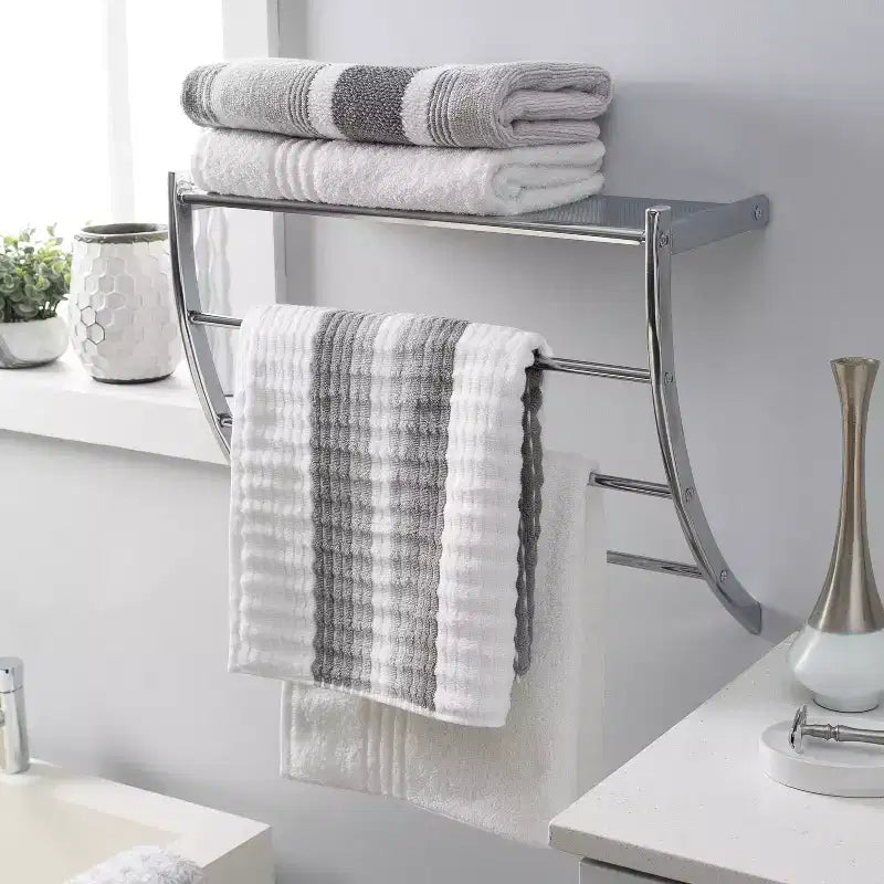 Wall Mounted Bathroom Shelf with 2 Towel Bars Chrome - Organize It All: Metal Storage Organizer with 3 Shelves