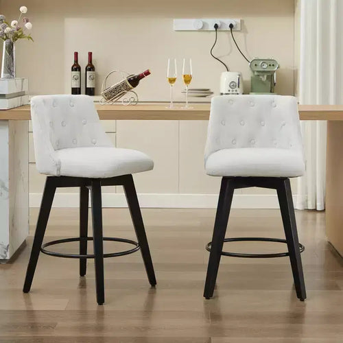 Okak 25 Modern Swivel Bar Stools Counter Height Set of 2, Upholstery Bar Chairs with Backrest&Footrest for Kitchen Island, Cafe