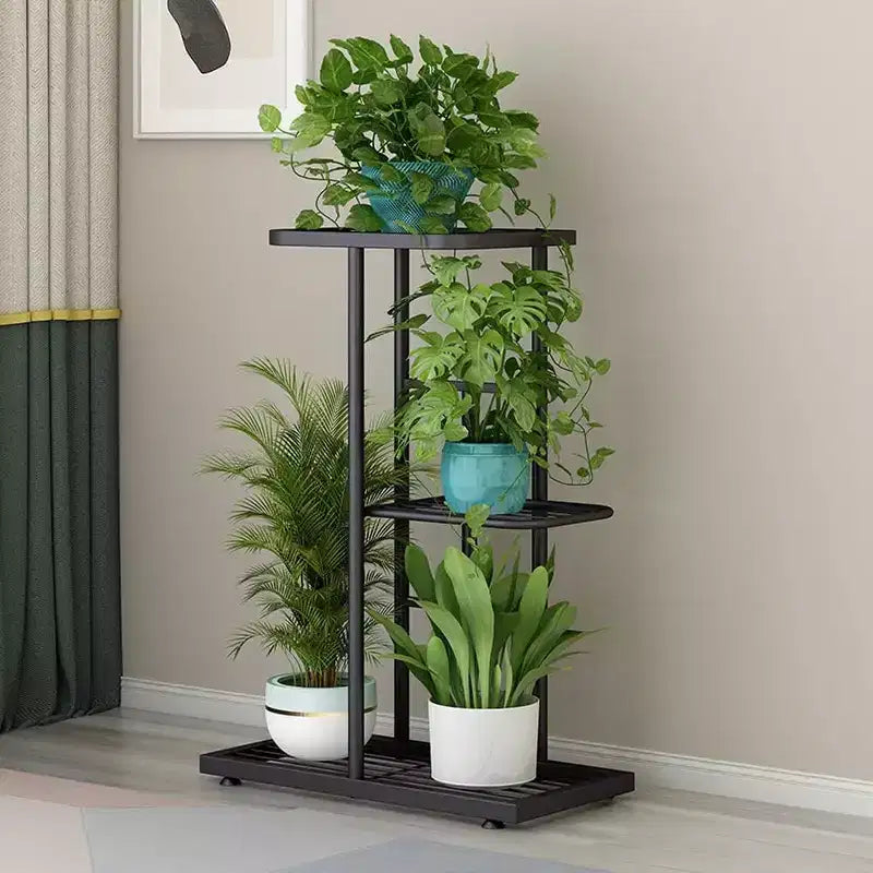 3-Tier 4-Pot Metal Plant Stand: Heavy-Duty, Rust-Resistant & Multifunctional Storage Rack (Versatile for Courtyards/Gardens/Outdoor Use)