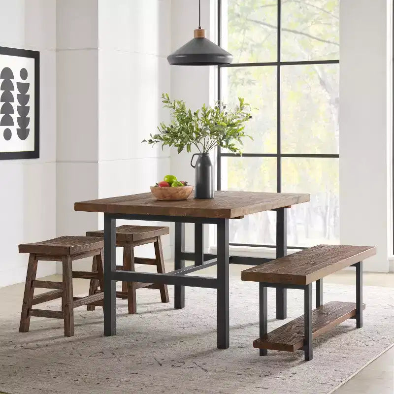 Pomona Metal and Wood Dining Table Brown - Alaterre Furniture